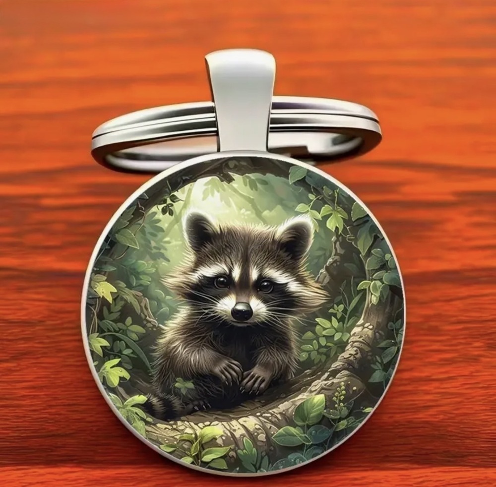 3/$25 Baby Raccoon Nature Trees Woods Keychain NEW